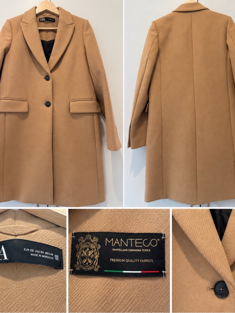 Zara Manteco Camel Wool-Blend Tailored Coat